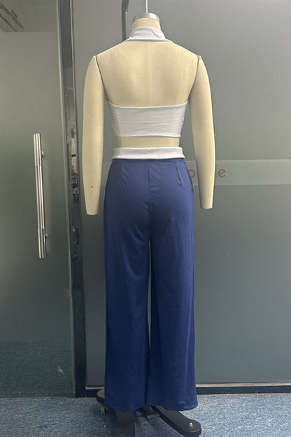 Buckle Turn-back Collar Sleeveless Two Pieces