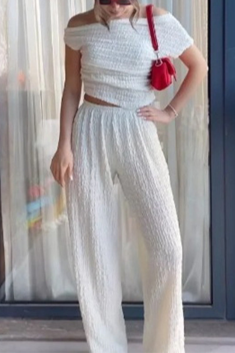 Fold Off the Shoulder Short Sleeve Two Pieces