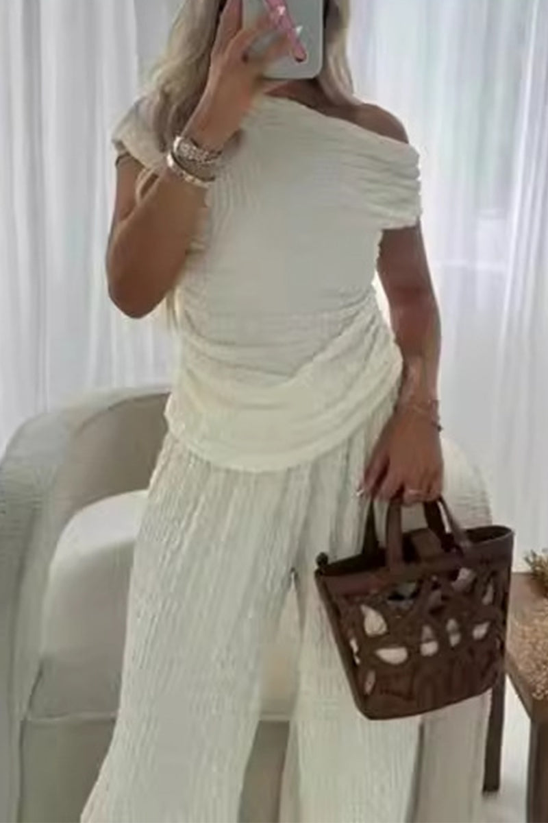 Fold Off the Shoulder Short Sleeve Two Pieces