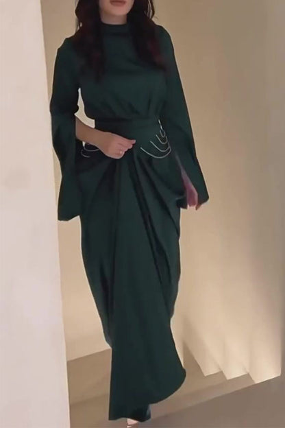 Slit Half a Turtleneck Waist Skirt Dresses(3 Colors)