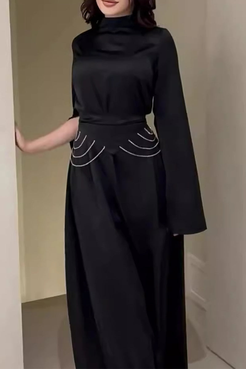 Slit Half a Turtleneck Waist Skirt Dresses(3 Colors)