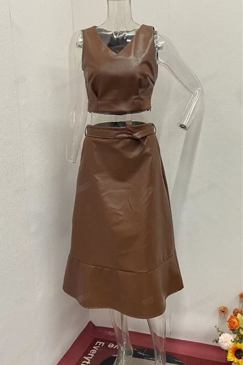 Simplicity Bandage V Neck Sleeveless Two Pieces