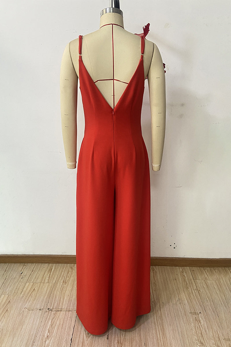 Pocket Flowers V Neck Loose Jumpsuits
