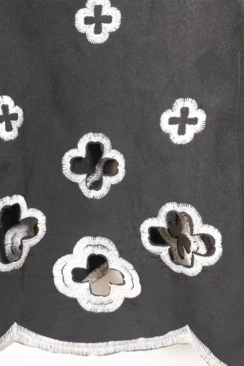 Hook Flower Hollowed Out Turndown Collar Long Sleeve Two Pieces