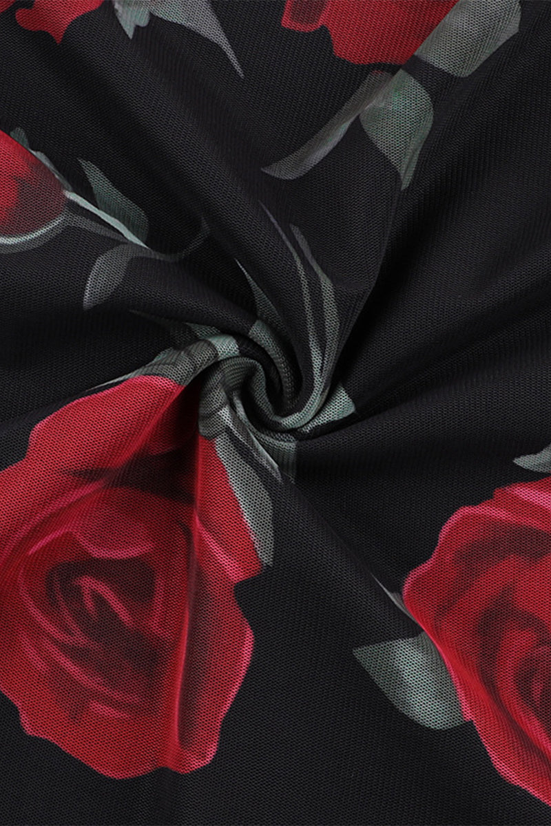 Flowers Mesh Strapless Sleeveless Two Pieces
