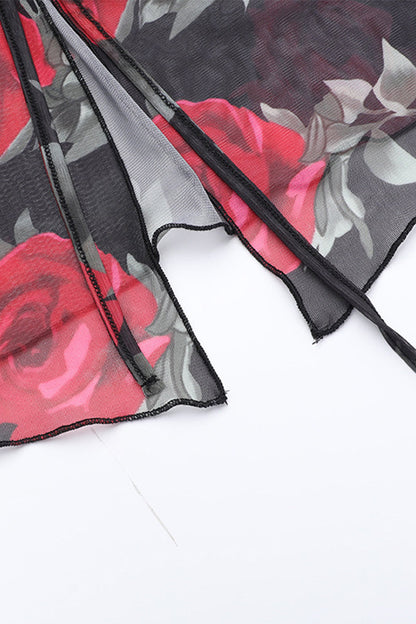 Flowers Mesh Strapless Sleeveless Two Pieces