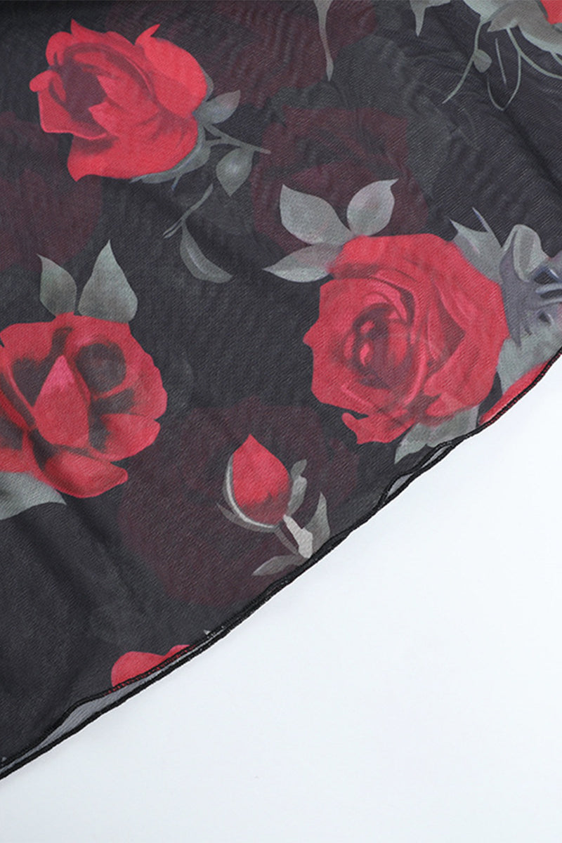 Flowers Mesh Strapless Sleeveless Two Pieces