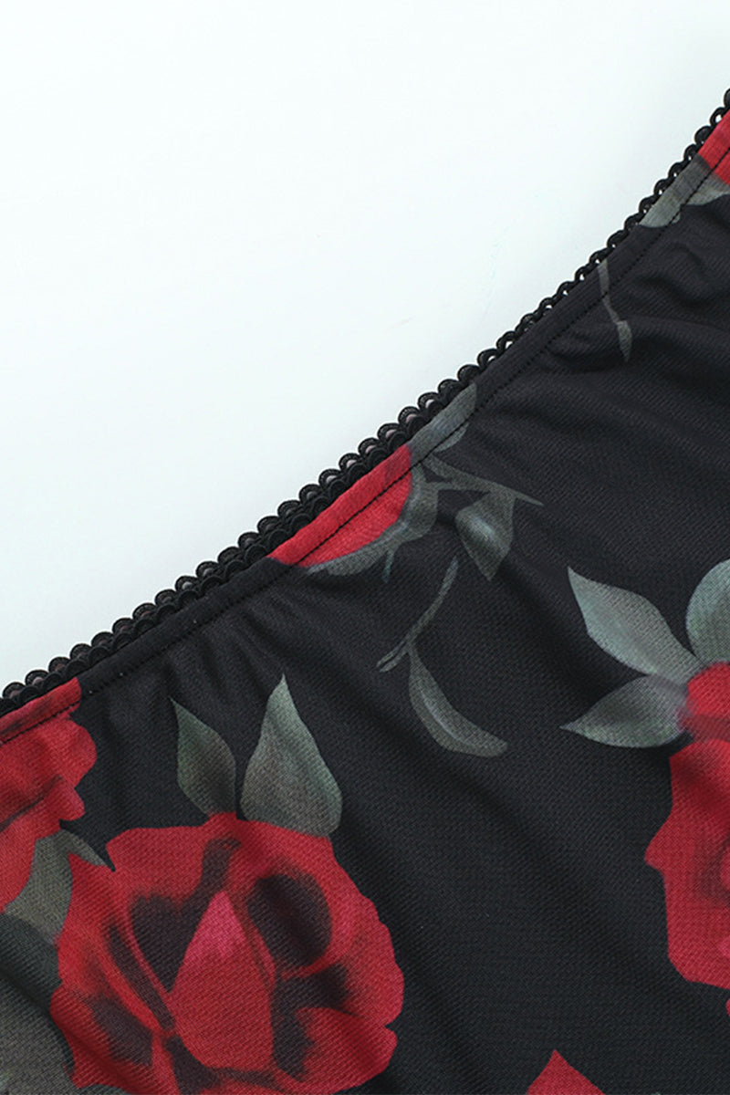 Flowers Mesh Strapless Sleeveless Two Pieces