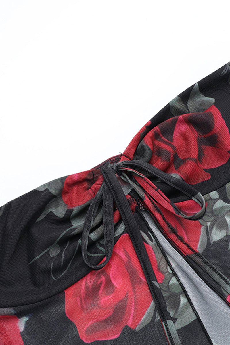 Flowers Mesh Strapless Sleeveless Two Pieces