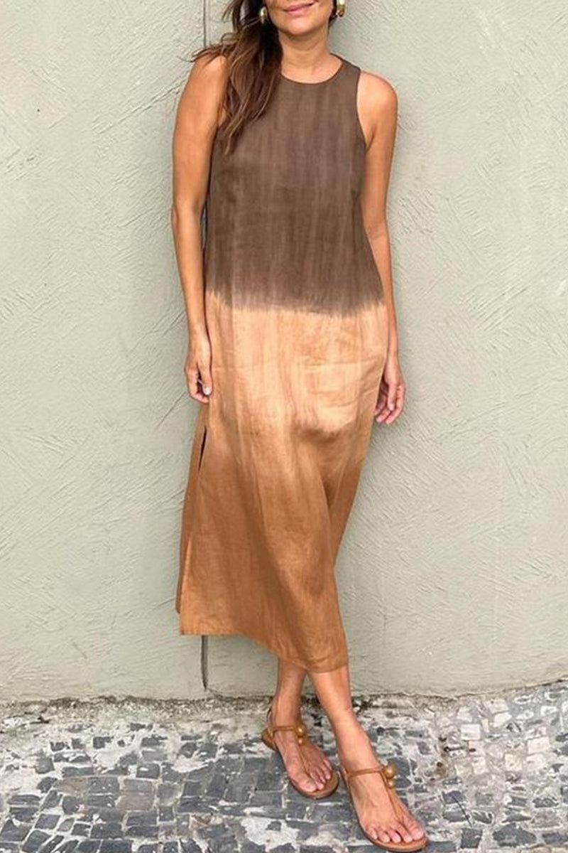 Gradient Slit O Neck Long Dresses(8 Colors)