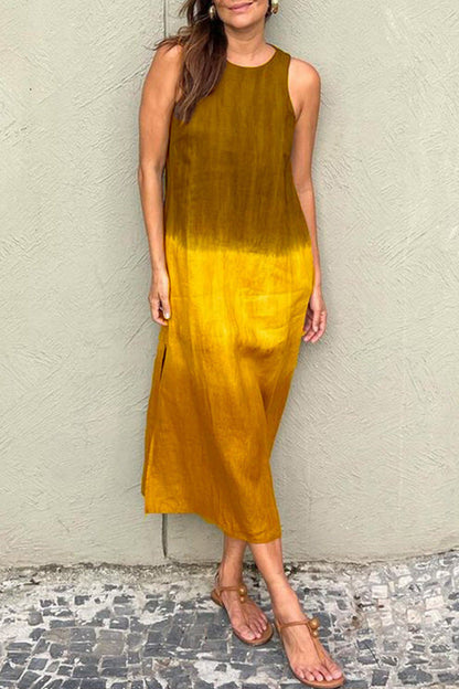 Gradient Slit O Neck Long Dresses(8 Colors)