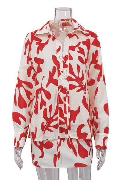 Patchwork Turndown Collar Long Sleeve Two Pieces