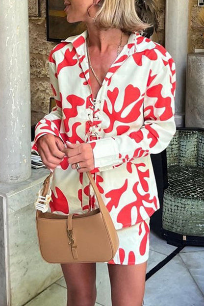 Patchwork Turndown Collar Long Sleeve Two Pieces