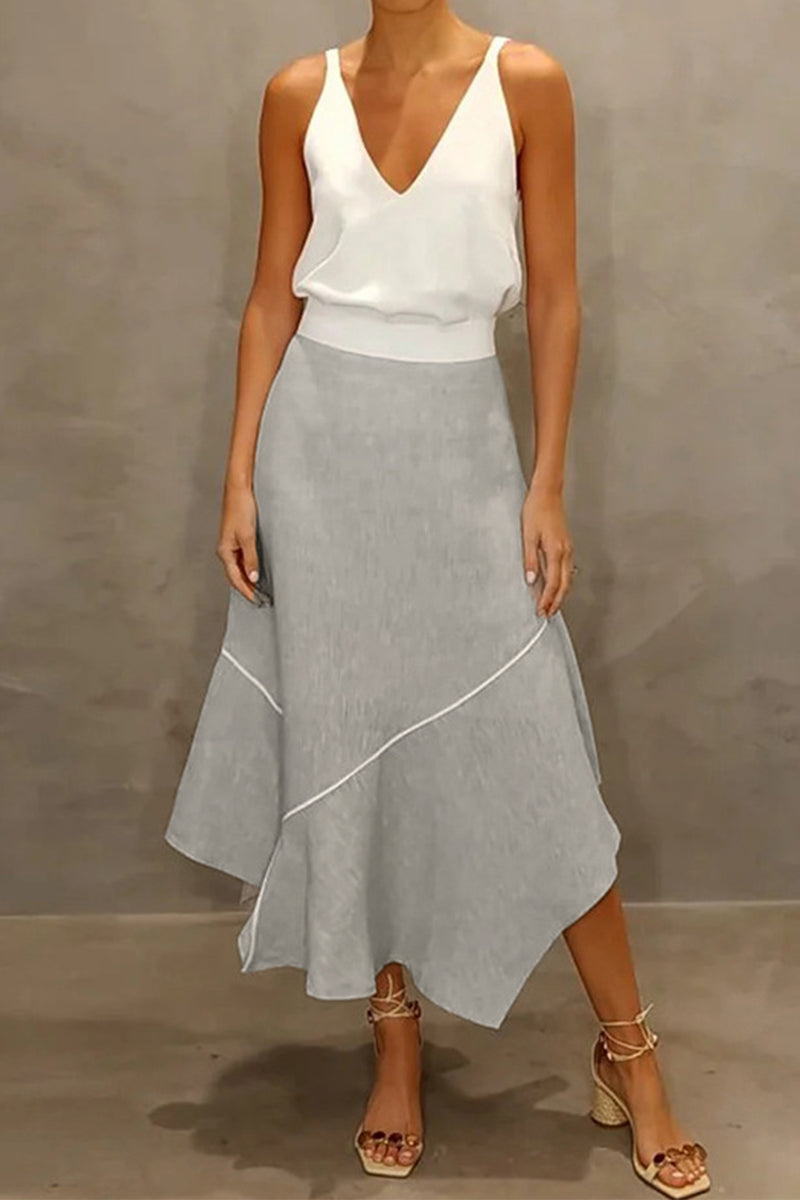 Simplicity Asymmetrical V Neck Sleeveless Two Pieces