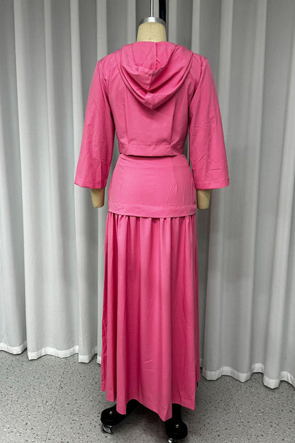Pocket Zipper Hooded Collar Three Quarter Two Pieces