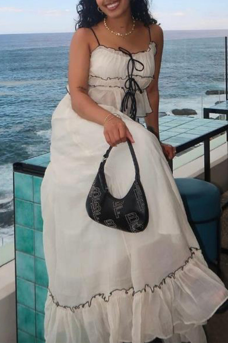 Sweet Fold With Bow U Neck Sleeveless Two Pieces