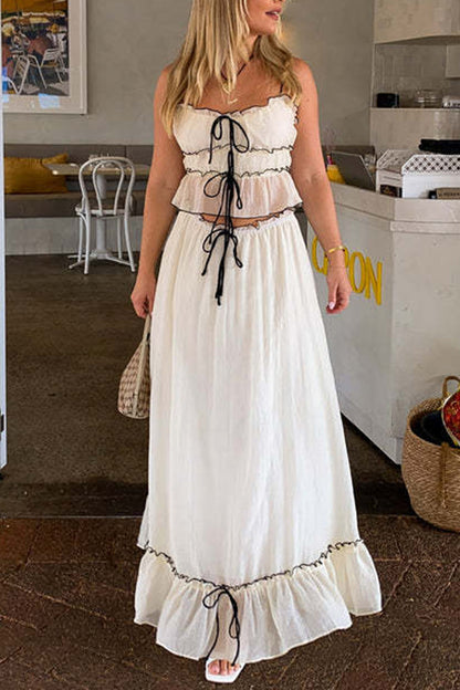 Sweet Fold With Bow U Neck Sleeveless Two Pieces