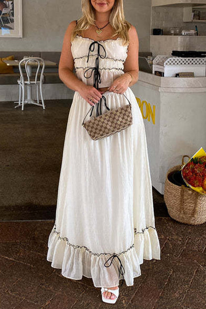 Sweet Fold With Bow U Neck Sleeveless Two Pieces