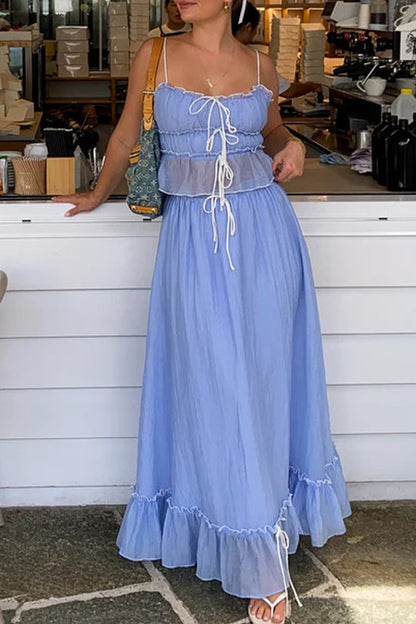 Sweet Fold With Bow U Neck Sleeveless Two Pieces