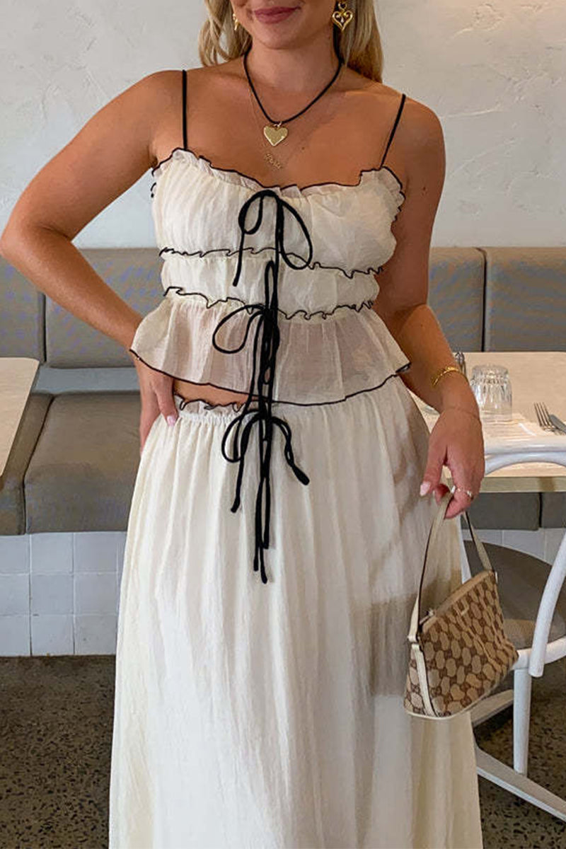 Sweet Fold With Bow U Neck Sleeveless Two Pieces