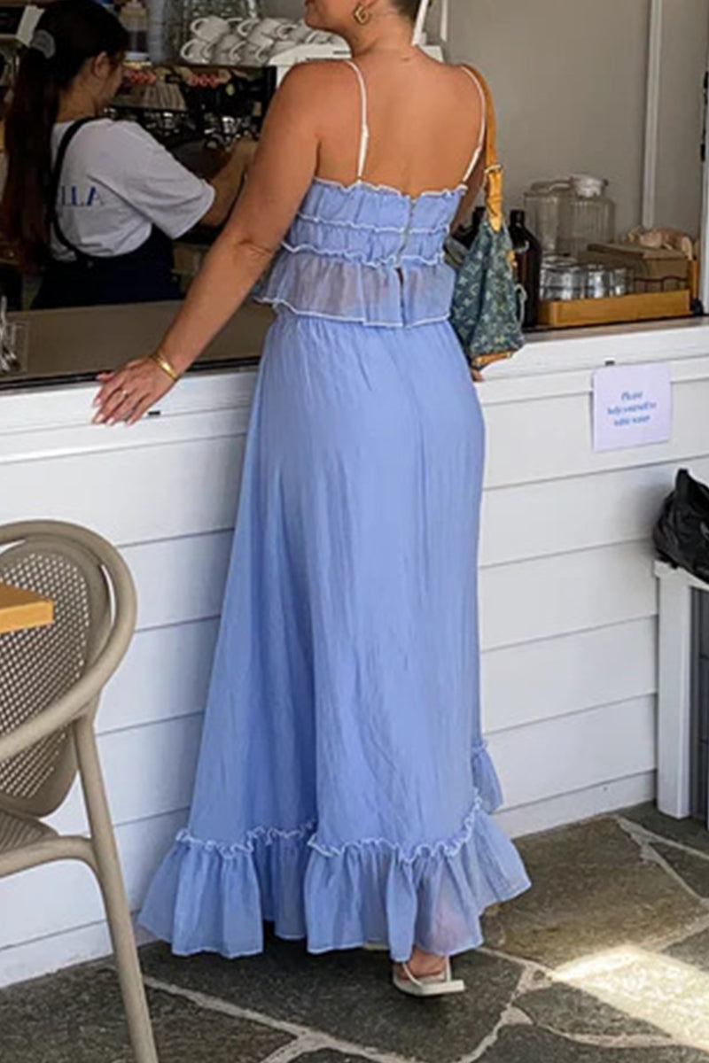 Sweet Fold With Bow U Neck Sleeveless Two Pieces