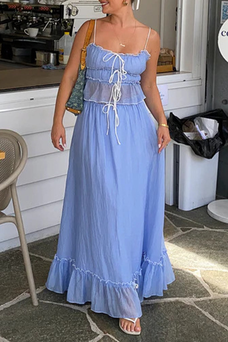 Sweet Fold With Bow U Neck Sleeveless Two Pieces