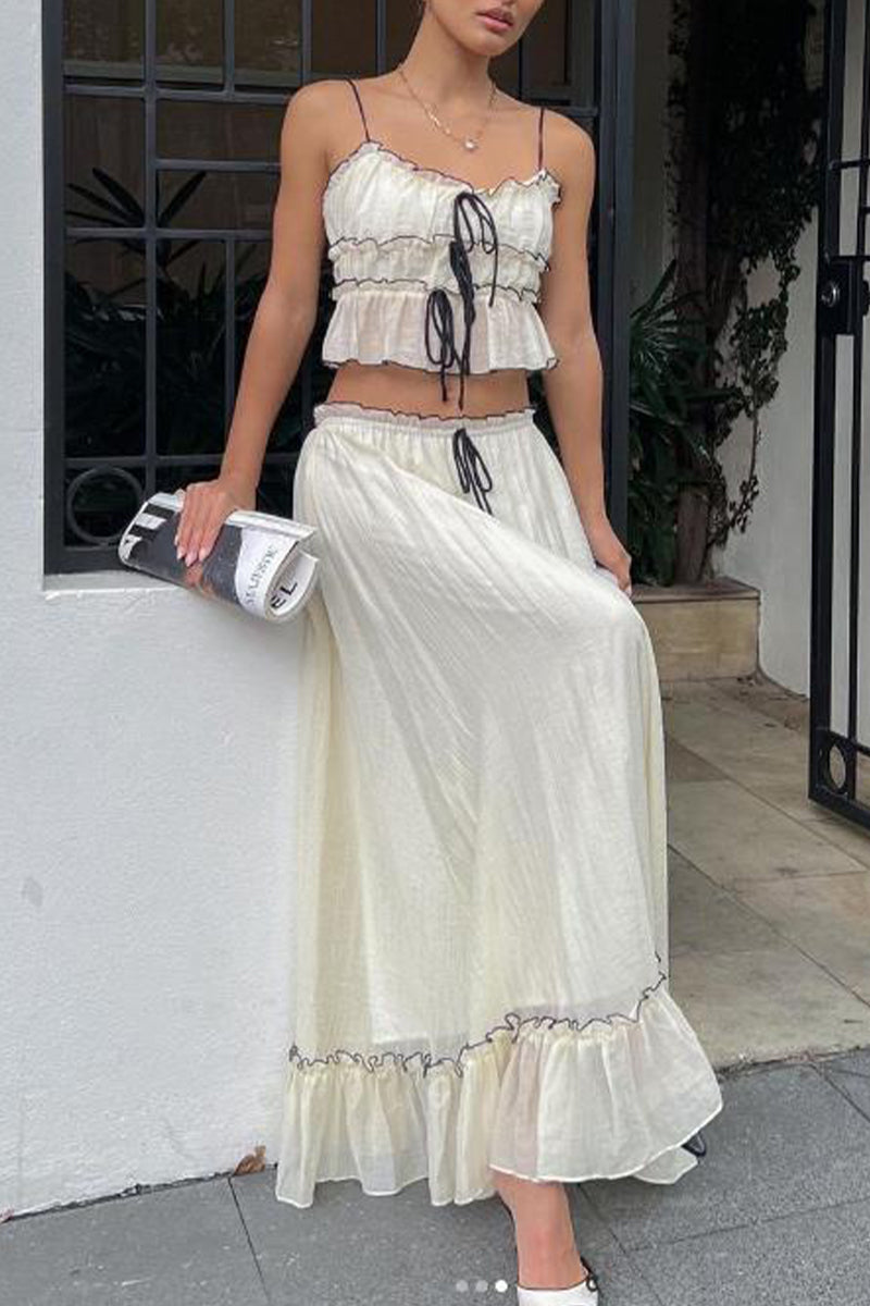 Sweet Fold With Bow U Neck Sleeveless Two Pieces