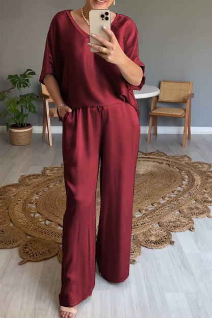 Simplicity Pocket V Neck Short Sleeve Two Pieces