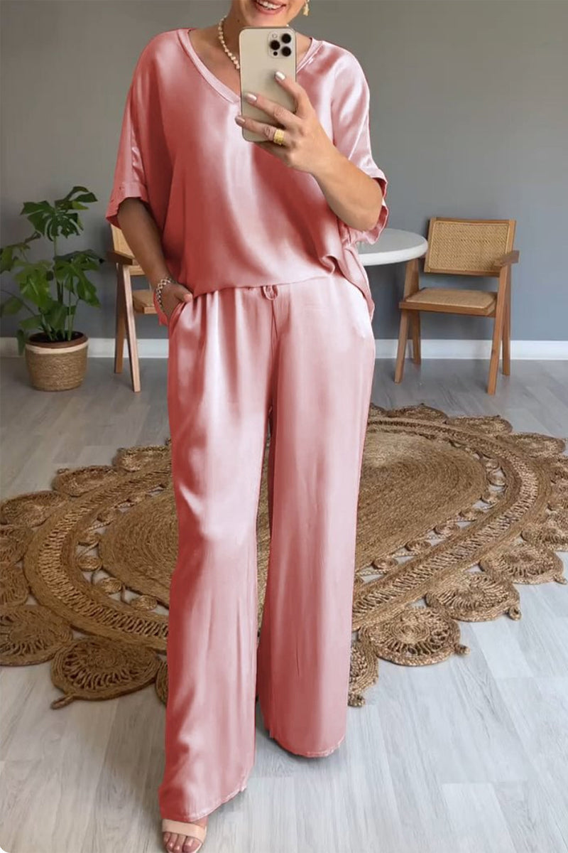 Simplicity Pocket V Neck Short Sleeve Two Pieces