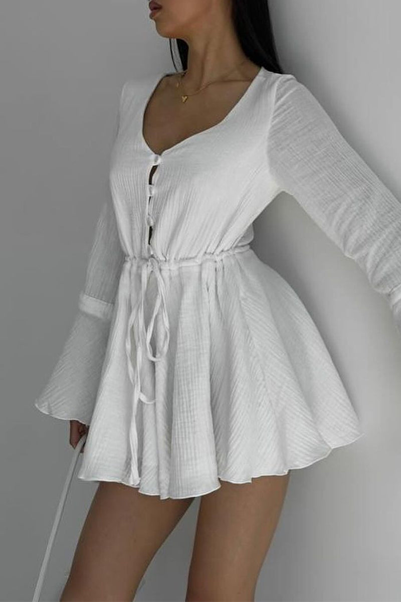 Draw String Frenulum V Neck Rompers