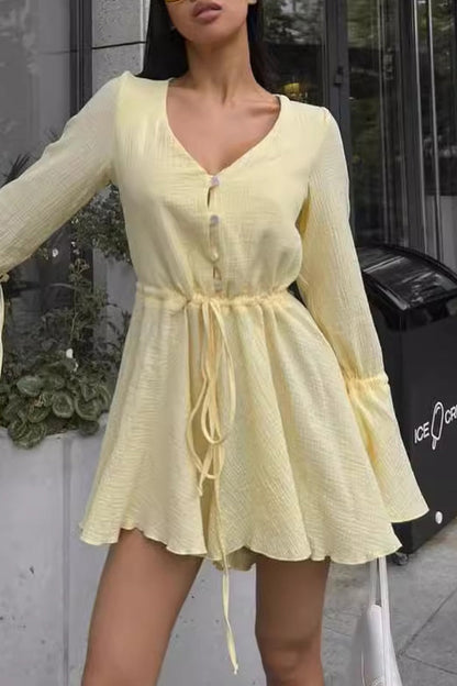 Draw String Frenulum V Neck Rompers