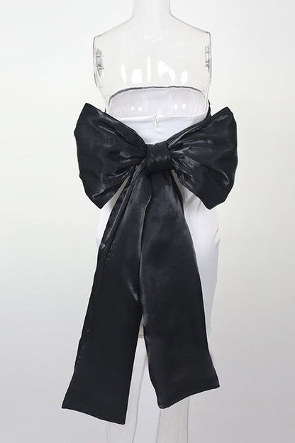 With Bow Contrast Strapless Wrapped Skirt Dresses