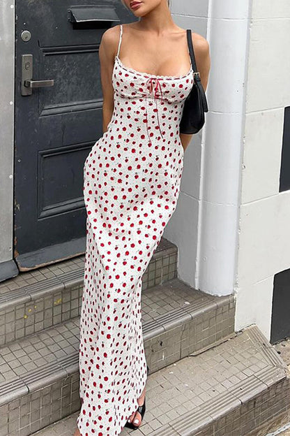 Sweet Print Flowers Lace Square Collar One Step Skirt Dresses