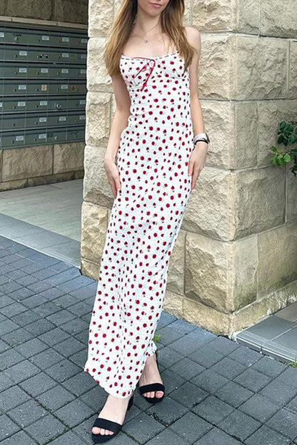 Sweet Print Flowers Lace Square Collar One Step Skirt Dresses