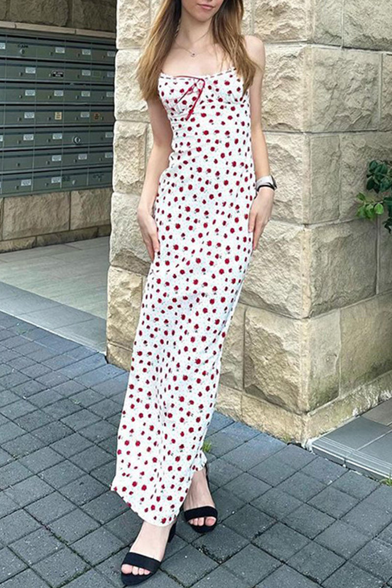 Sweet Print Flowers Lace Square Collar One Step Skirt Dresses