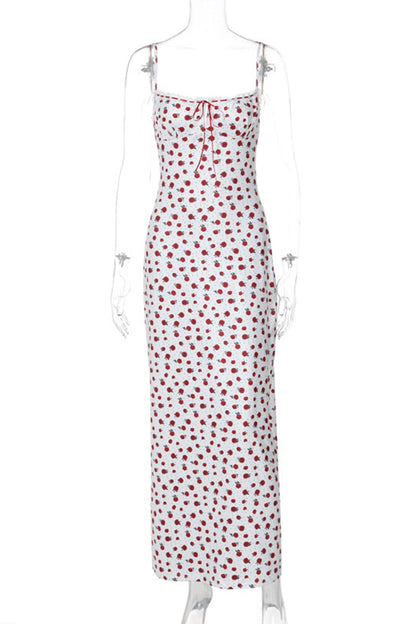 Sweet Print Flowers Lace Square Collar One Step Skirt Dresses