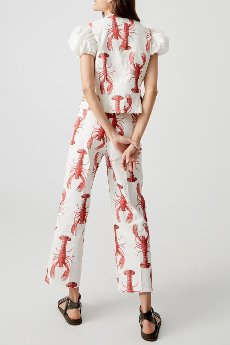 Print Animal Frenulum With Bow V Neck Short Sleeve Two Pieces