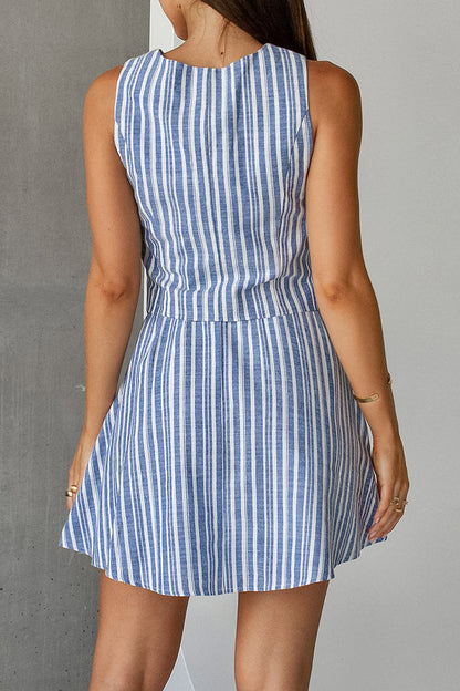 Work Striped Contrast V Neck Sleeveless Two Pieces