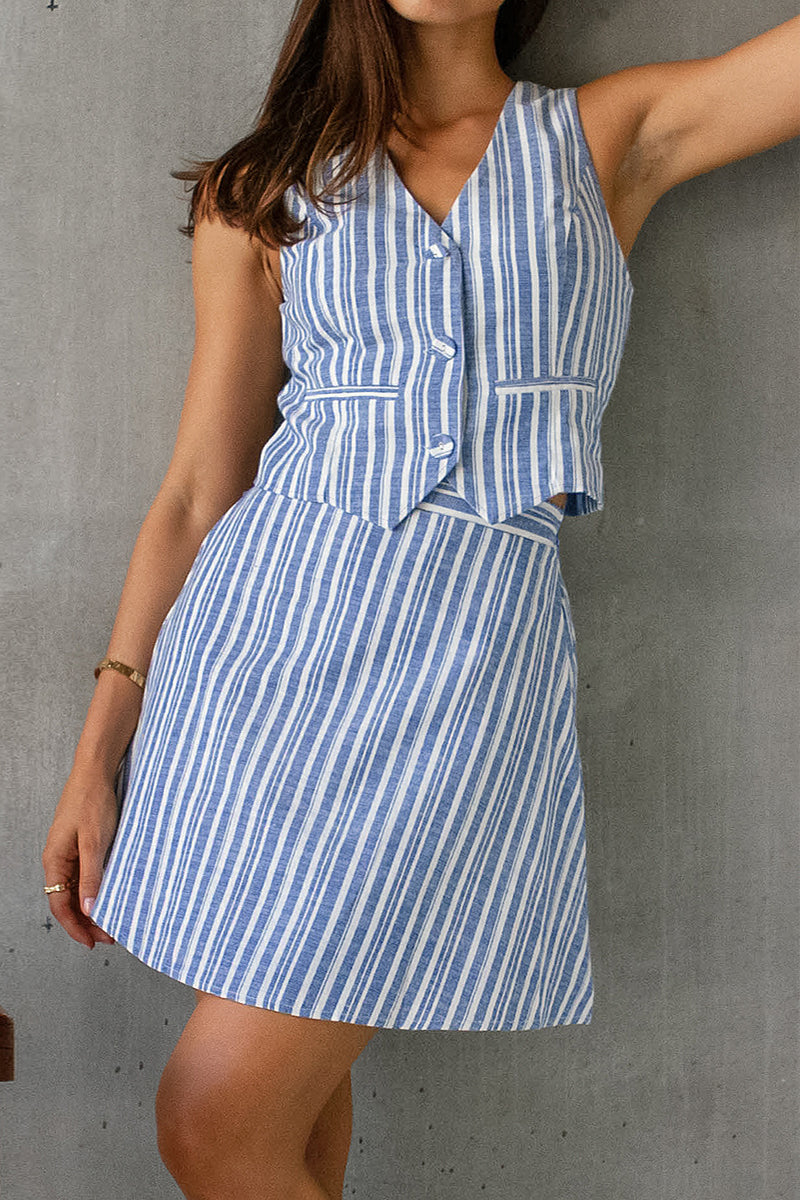 Work Striped Contrast V Neck Sleeveless Two Pieces