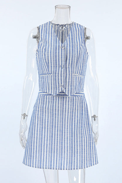 Work Striped Contrast V Neck Sleeveless Two Pieces