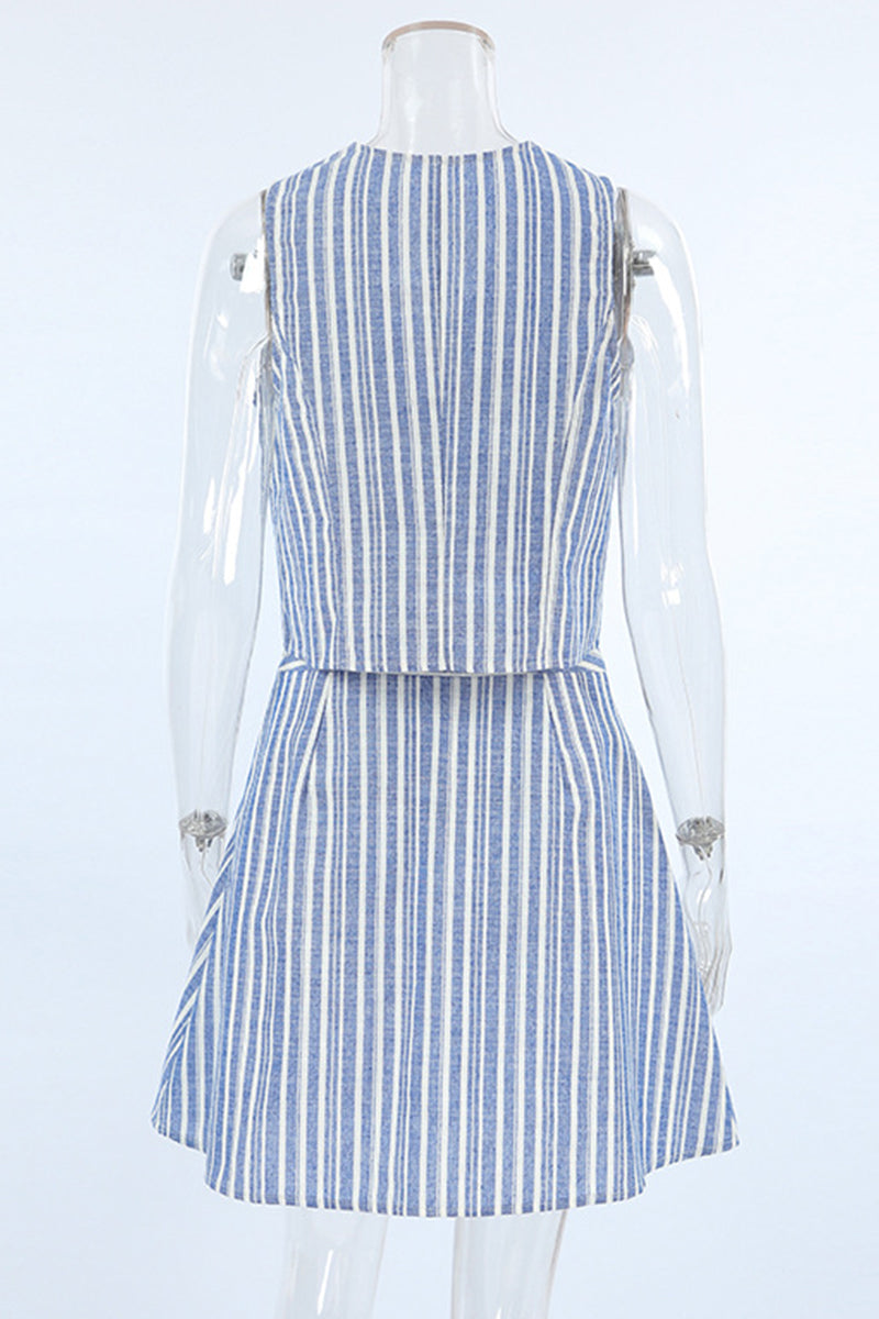 Work Striped Contrast V Neck Sleeveless Two Pieces