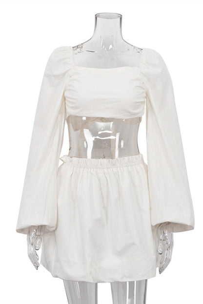 Frenulum Fold Square Collar Long Sleeve Two Pieces