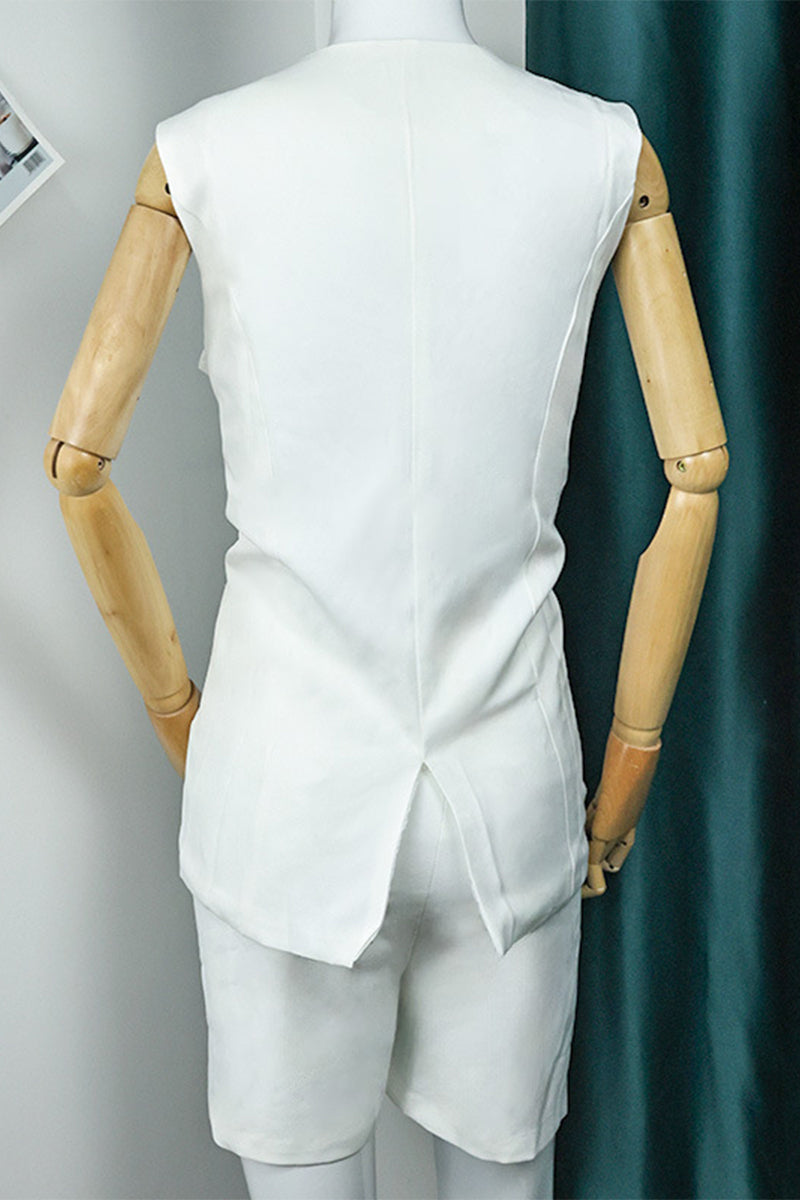 Simplicity Buttons Slit O Neck Sleeveless Two Pieces