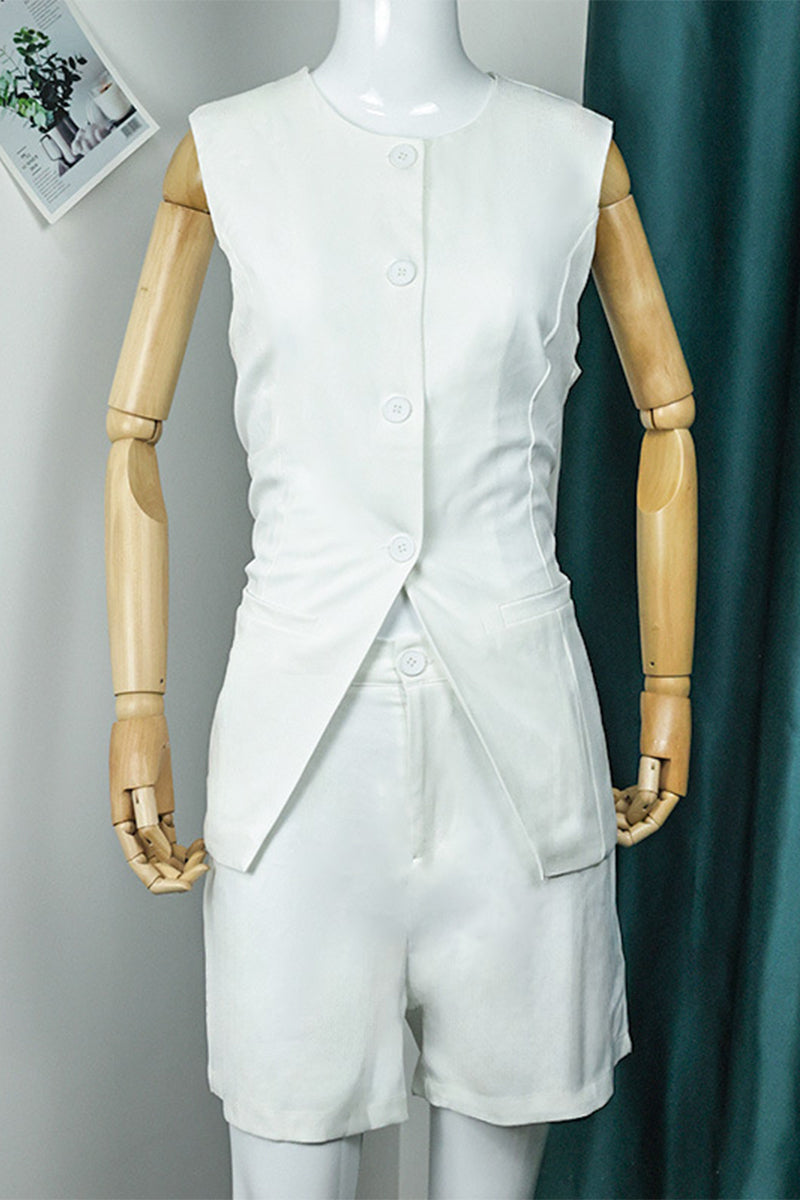 Simplicity Buttons Slit O Neck Sleeveless Two Pieces