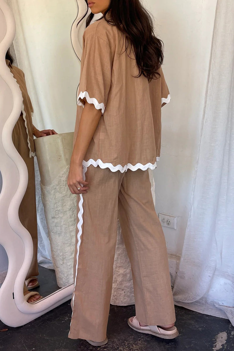 Simplicity Ripple Patchwork Boat Neck Long Sleeve Two Pieces