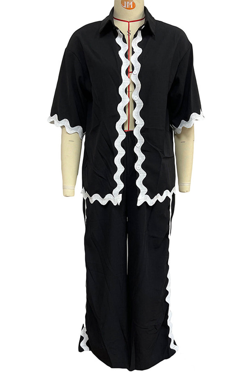 Simplicity Ripple Patchwork Boat Neck Long Sleeve Two Pieces