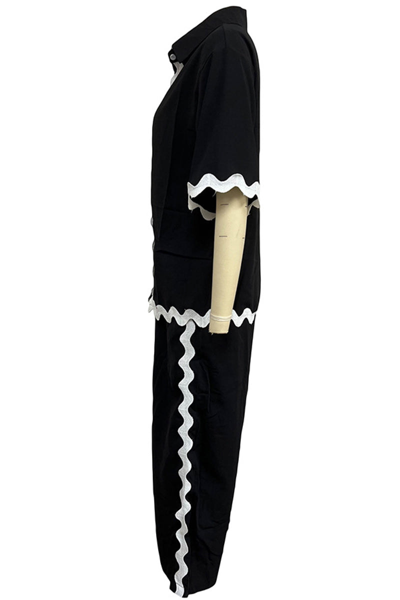 Simplicity Ripple Patchwork Boat Neck Long Sleeve Two Pieces