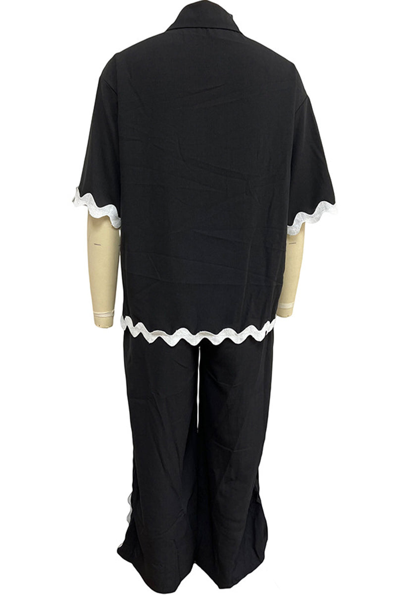 Simplicity Ripple Patchwork Boat Neck Long Sleeve Two Pieces
