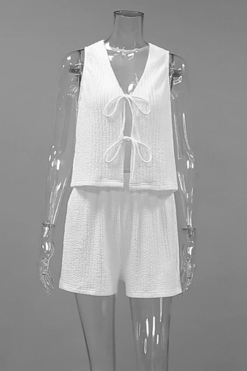 Simplicity Frenulum Fold V Neck Sleeveless Two Pieces