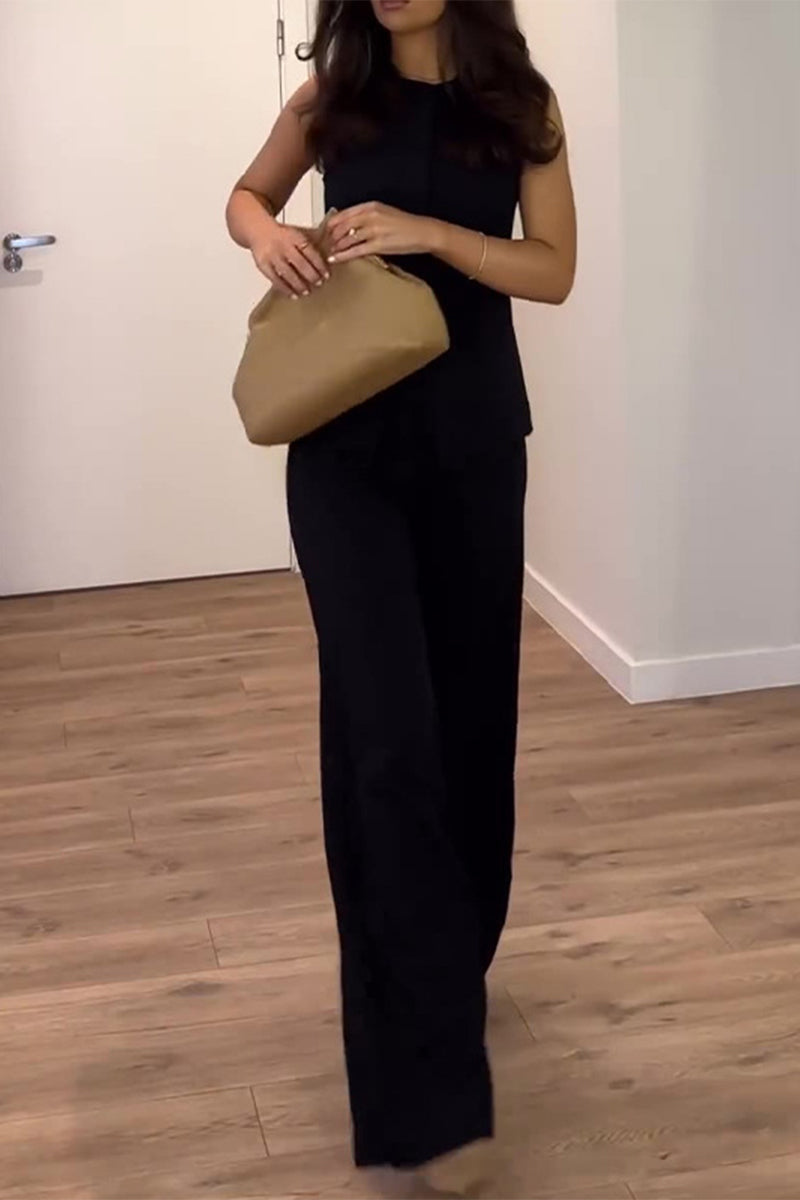 Simplicity Slit O Neck Sleeveless Two Pieces